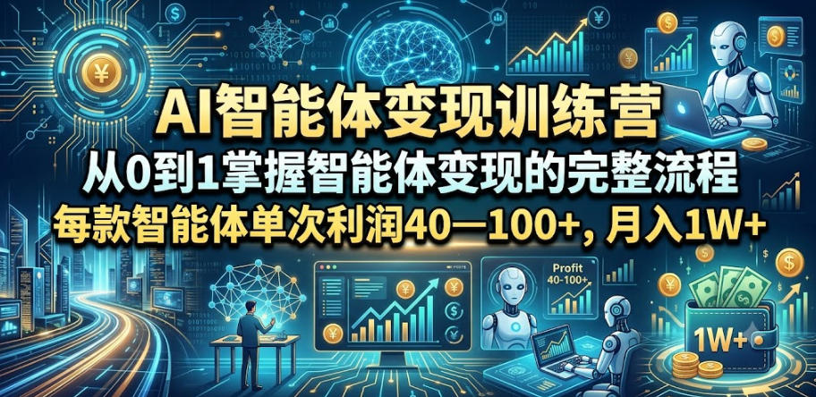 AI智能体变现训练营，从0到1掌握智能体变现的完整流程，每款智能体单次利润40—100+，月入1W+-洛柒笔记