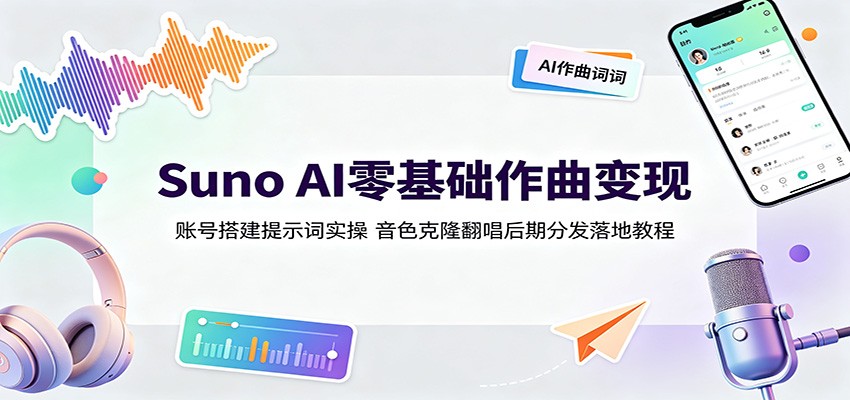Suno AI零基础作曲变现：账号搭建提示词实操，音色克隆翻唱后期分发落地教程-洛柒笔记