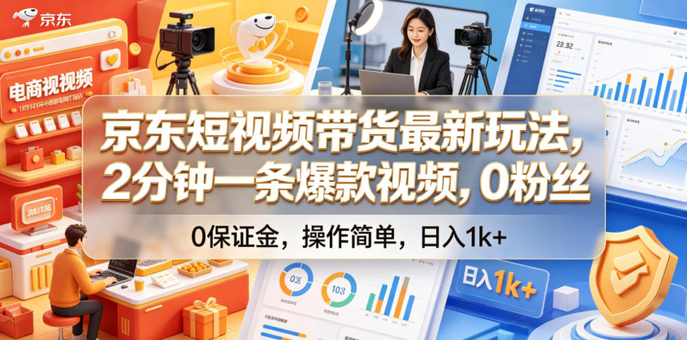 京东短视频带货最新玩法，2分钟一条爆款视频，0粉丝，0保证金，操作简单，日入1k+【揭秘】-洛柒笔记