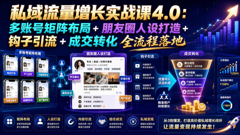 私域流量增长实战课4.0：多账号矩阵布局+朋友圈人设打造+钩子引流+成交转化全流程落地-洛柒笔记