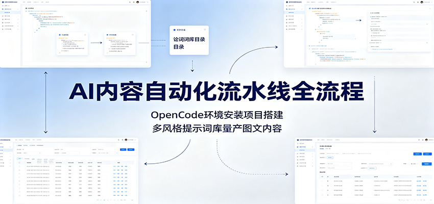 AI内容自动化流水线全流程：OpenCode环境安装项目搭建，多风格提示词库量产图文内容-洛柒笔记