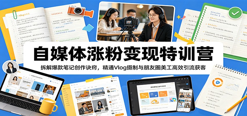 自媒体涨粉变现特训营：拆解爆款笔记创作诀窍，精通Vlog摄制与朋友圈美工高效引流获客-洛柒笔记