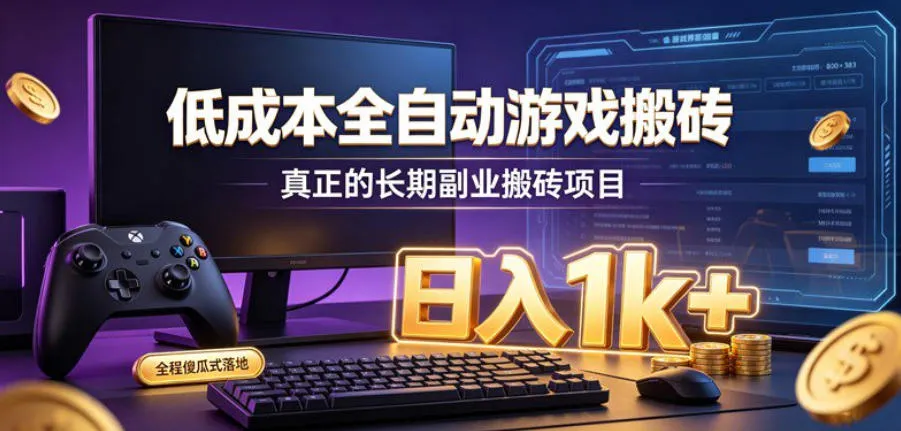 低成本全自动游戏搬砖，真正的长期副业搬砖项目，日入1k+，全程傻瓜式落地-洛柒笔记
