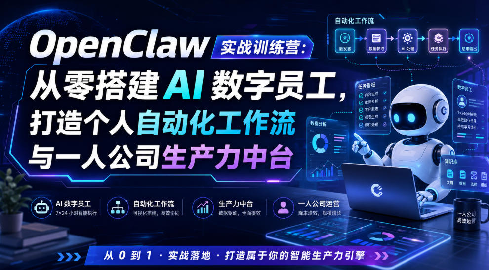 OpenClaw实战训练营：从零搭建AI数字员工，打造个人自动化工作流与一人公司生产力中台-洛柒笔记
