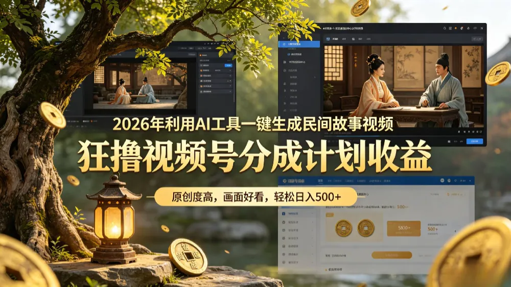 2026年利用AI工具一键生成民间故事视频，狂撸视频号分成计划收益，原创度高，画面好看，轻松日入500+-洛柒笔记