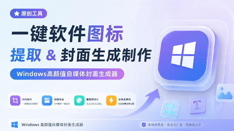 一键软件图标提取&封面生成制作，Windows高颜值自媒体封面生成器，本地免费用，CoverDock-洛柒笔记