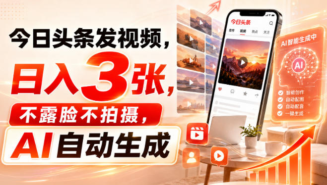 今日头条发视频，日入3张，不露脸不拍摄，AI自动生成-洛柒笔记