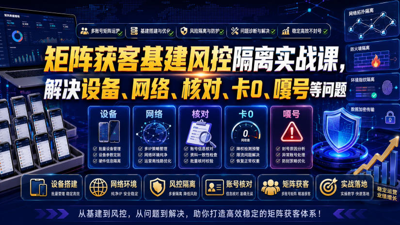 矩阵获客基建风控隔离实战课，解决设备、网络、核对、卡0、嘎号等问题-洛柒笔记