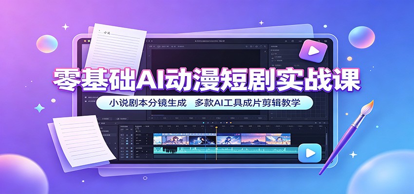 零基础AI动漫短剧实战课：小说剧本分镜生成，多款AI工具成片剪辑教学-洛柒笔记