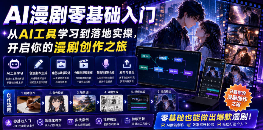 AI漫剧零基础入门，从AI工具学习到落地实操，开启你的漫剧创作之旅-洛柒笔记