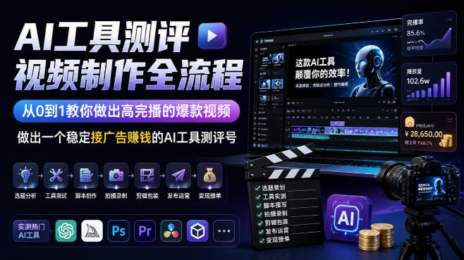 AI工具测评视频制作全流程，从0到1教你做出高完播的爆款视频，做出一个稳定接广告賺钱的AI工具测评号-洛柒笔记