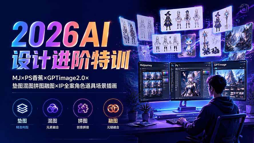（19569期）2026AI设计进阶特训：MJ×PS香蕉×GPTimage2.0×垫图混图拼图融图×IP全案角色道具场景插画-洛柒笔记