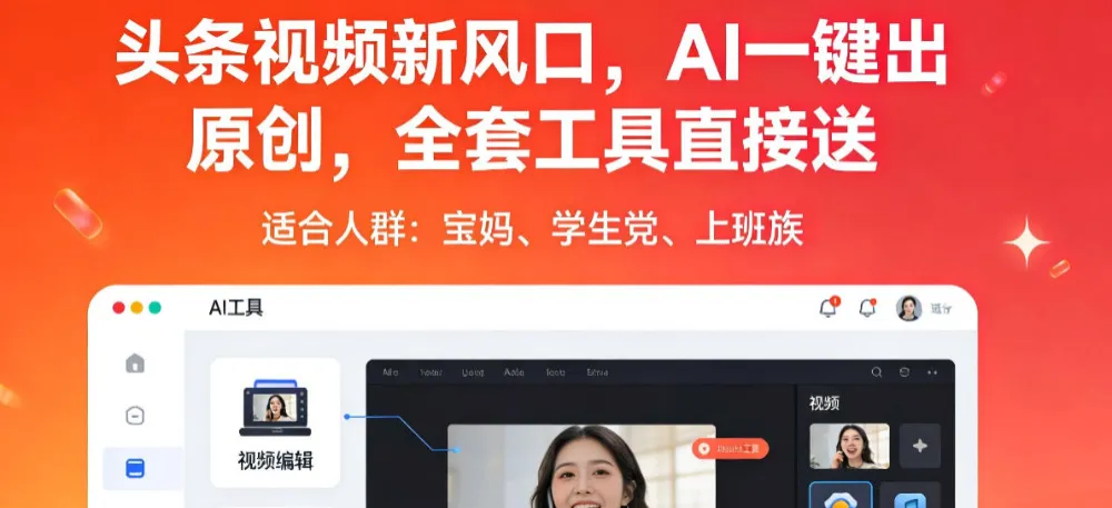 头条视频新风口，AI一键出原创，全套工具直接送，人人可做，有手就行-洛柒笔记