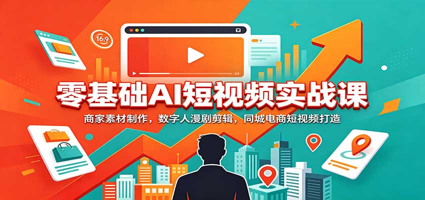 零基础AI短视频实战课：商家素材制作，数字人漫剧剪辑，同城电商短视频打造-洛柒笔记