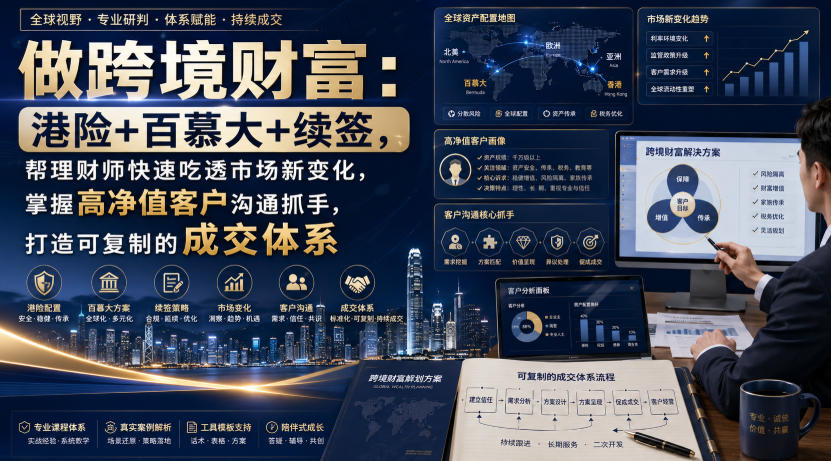 做跨境财富：港险+百慕大+续签，帮理财师快速吃透市场新变化，掌握高净值客户沟通抓手，打造可复制的成交体系-洛柒笔记