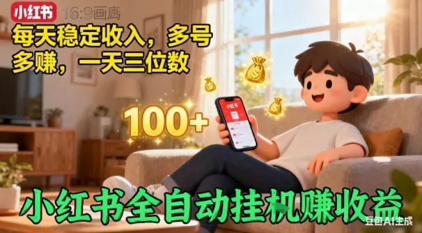 小红书自动挂G賺收益，每天稳定收入，多号多賺，一天三位数-洛柒笔记