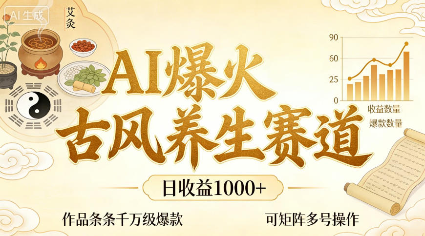 AI爆火古风养生赛道，日收益1k+单条作品点赞破万+，可矩阵多号操作【揭秘】-洛柒笔记