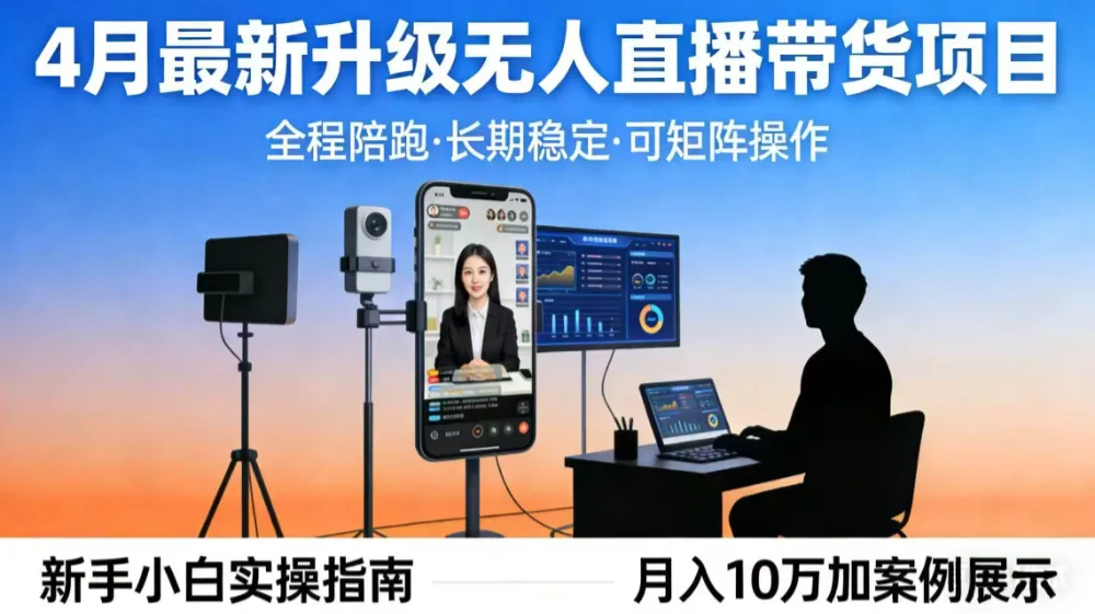 4月最新升级 无人直播 带货 全程陪跑 长期稳定 可矩阵 每天半小时新手小白实操月入 十万-洛柒笔记