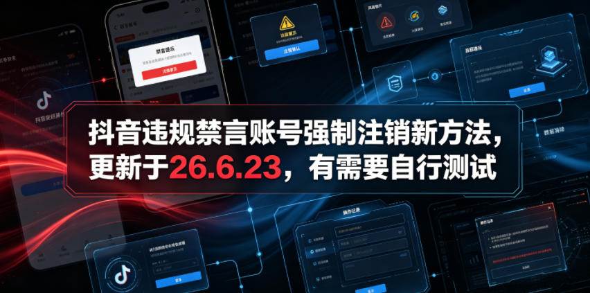 （19015期）抖音违规禁言账号强制注销新方法，更新于26.6.23，有需要自行测试-洛柒笔记