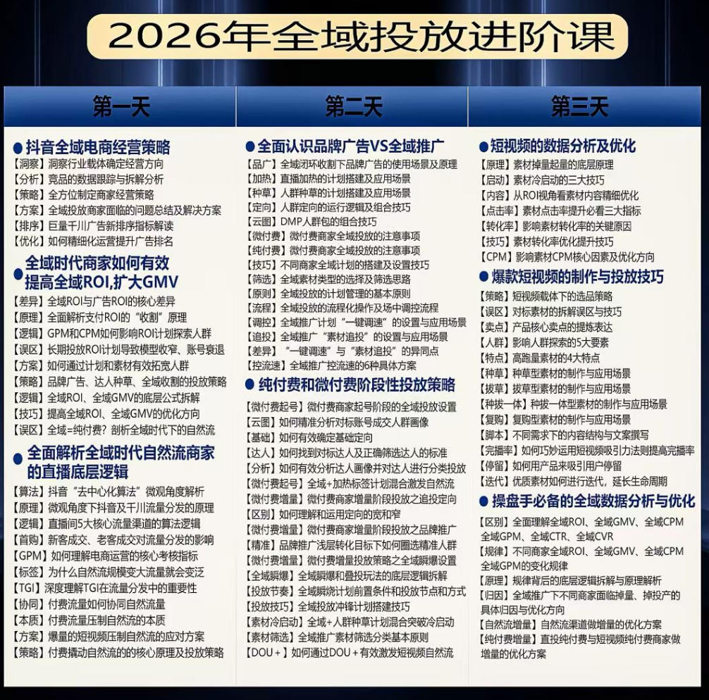 千川扫地僧2026抖音全域投放进阶课，少走弯路·快速起量·掌控增长，6月12-14号杭州线下课（更新）-洛柒笔记