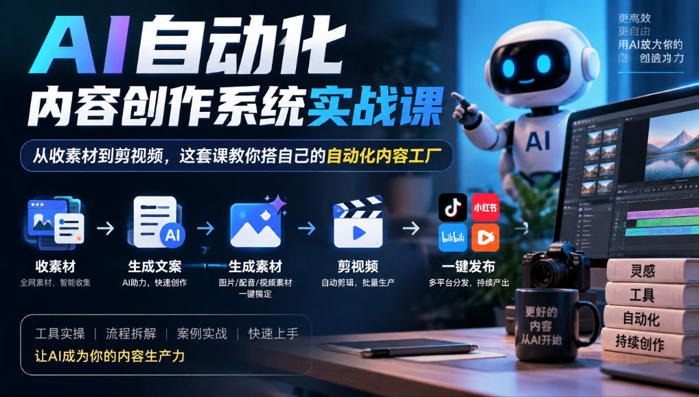 AI自动化内容创作系统实战课，从收素材到剪视频，这套课教你搭自己的自动化内容工厂-洛柒笔记