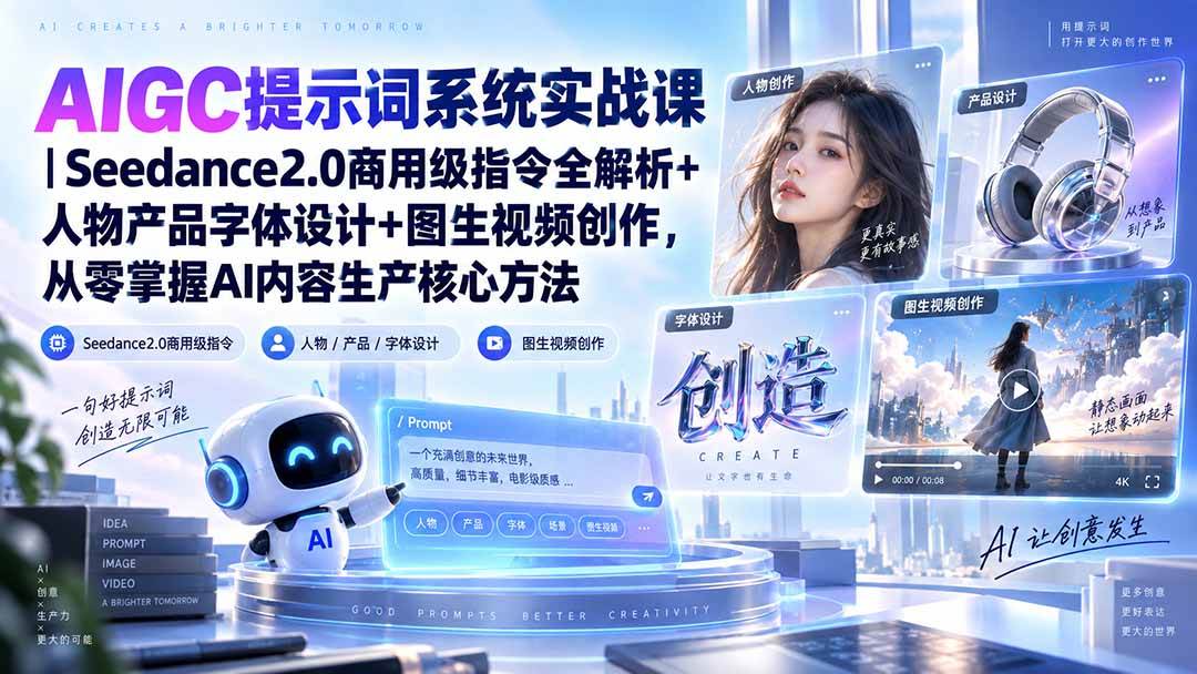 （20559期）AIGC提示词系统实战课-无水印｜Seedance2.0商用级指令全解析+人物产品字体设计+图生视频创作，掌握AI内容生产方法-洛柒笔记