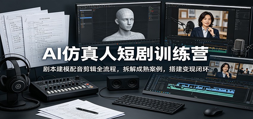 AI仿真人短剧训练营：剧本建模配音剪辑全流程，拆解成熟案例，搭建变现闭环-洛柒笔记