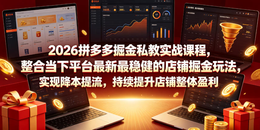 2026拼多多掘金私教实战课程，整合当下平台最新最稳健的店铺掘金玩法，实现降本提流，持续提升店铺整体盈利-洛柒笔记