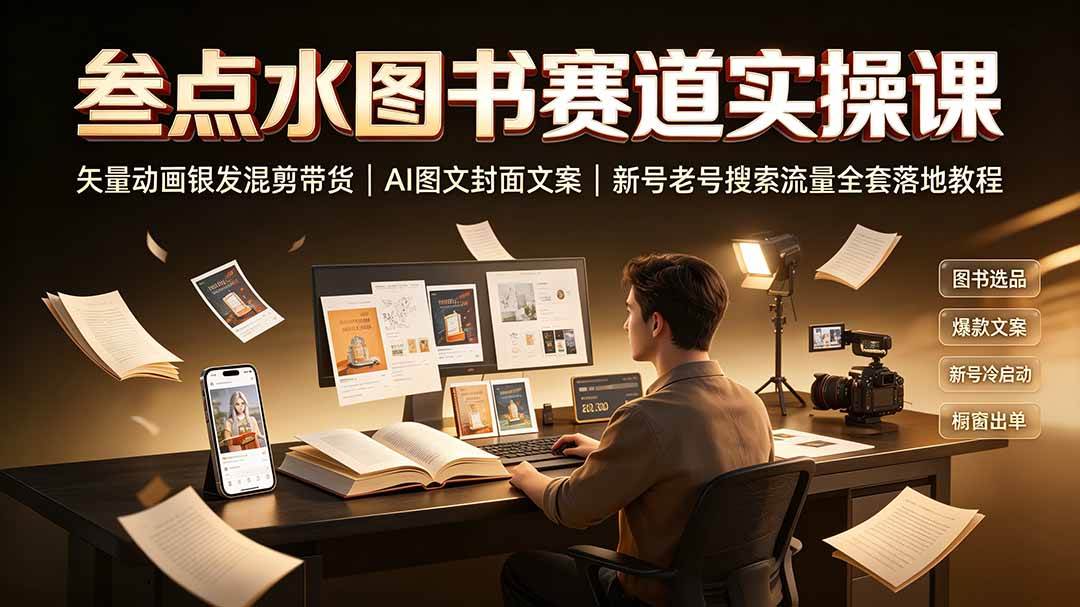（19613期）叁点水图书赛道实操课｜矢量动画银发混剪带货，AI图文封面文案，新号老号搜索流量全套落地教程-洛柒笔记