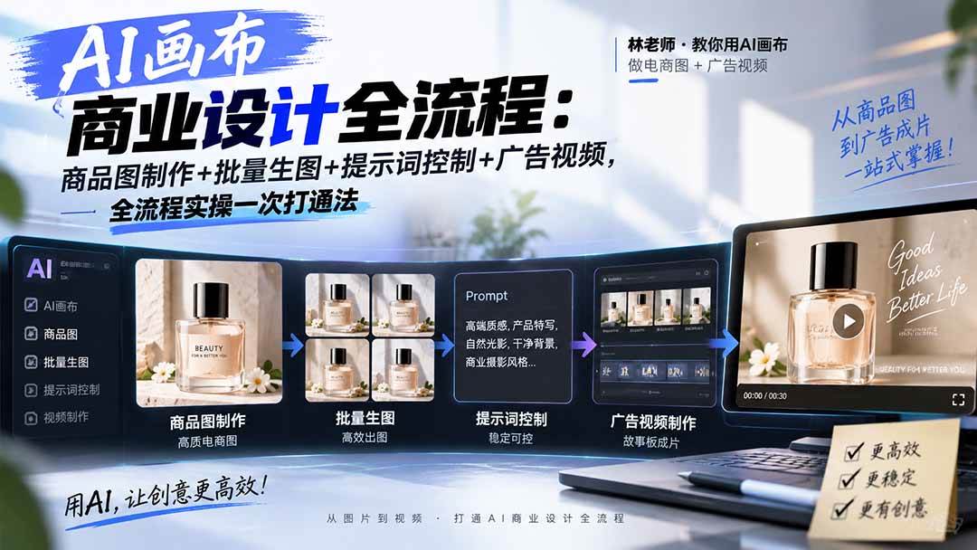 （20576期）AI画布商业设计全流程：商品图制作+批量生图+提示词控制+广告视频，全流程实操一次打通法-洛柒笔记
