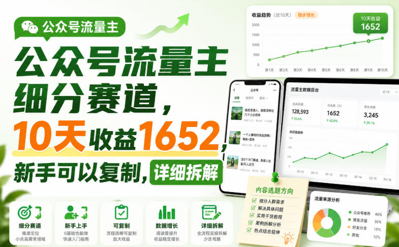 公众号流量主细分赛道，10天收益1652，新手可以复制，详细拆解-洛柒笔记