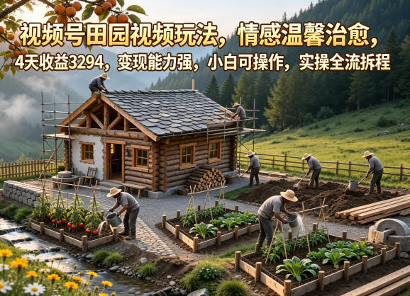 视频号田园视频玩法，情感温馨治愈，4天收益3294，变现能力强，小白可操作，实操全流程拆解-洛柒笔记