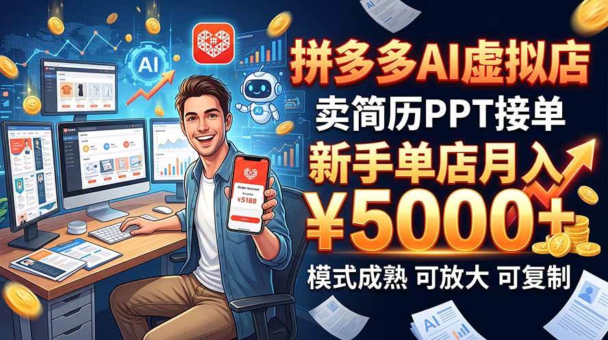（20694期）开一家拼多多虚拟店，用AI卖简历PPT，单店月入1w+，可放大-洛柒笔记