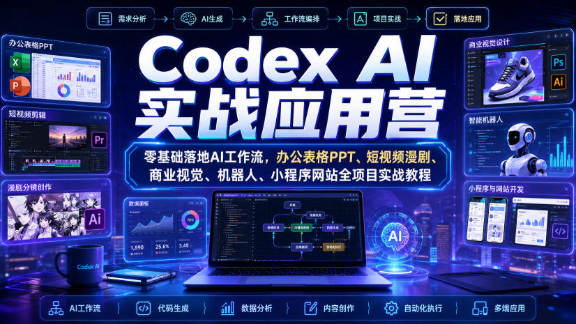 Codex AI实战应用营｜零基础落地AI工作流，办公表格PPT、短视频漫剧、商业视觉、机器人、小程序网站全项目实战教程-洛柒笔记
