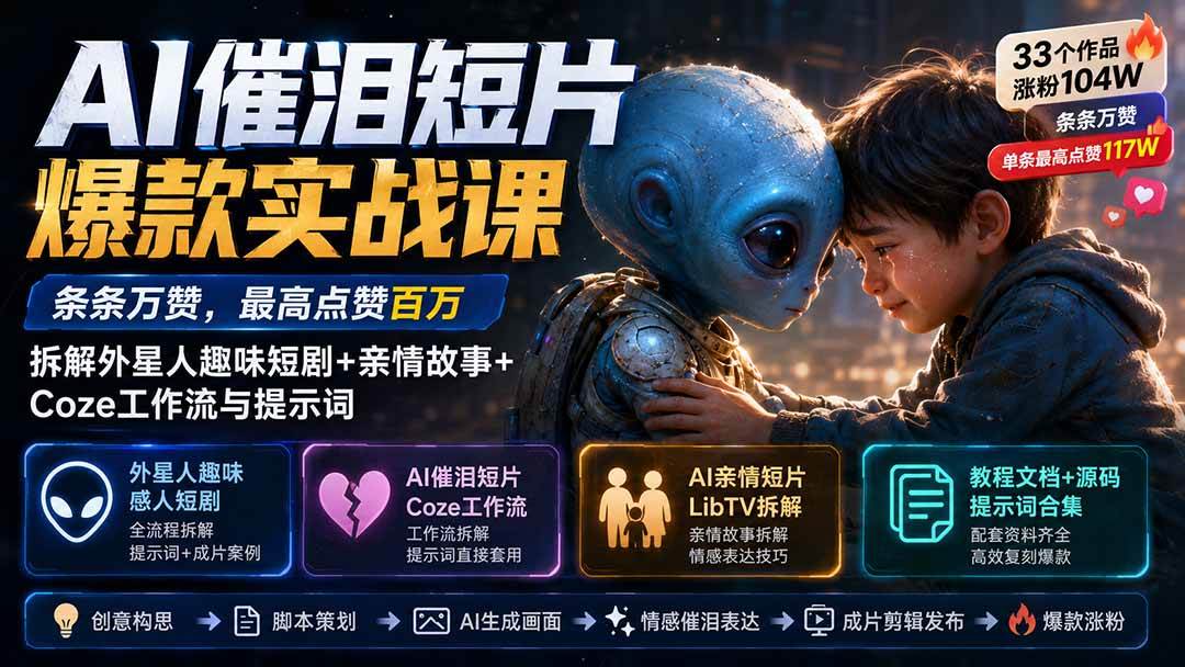 （20038期）AI催泪短片爆款实战课：条条万赞，最高点赞百万，拆解外星人趣味短剧+亲情故事+Coze工作流与提示词-洛柒笔记