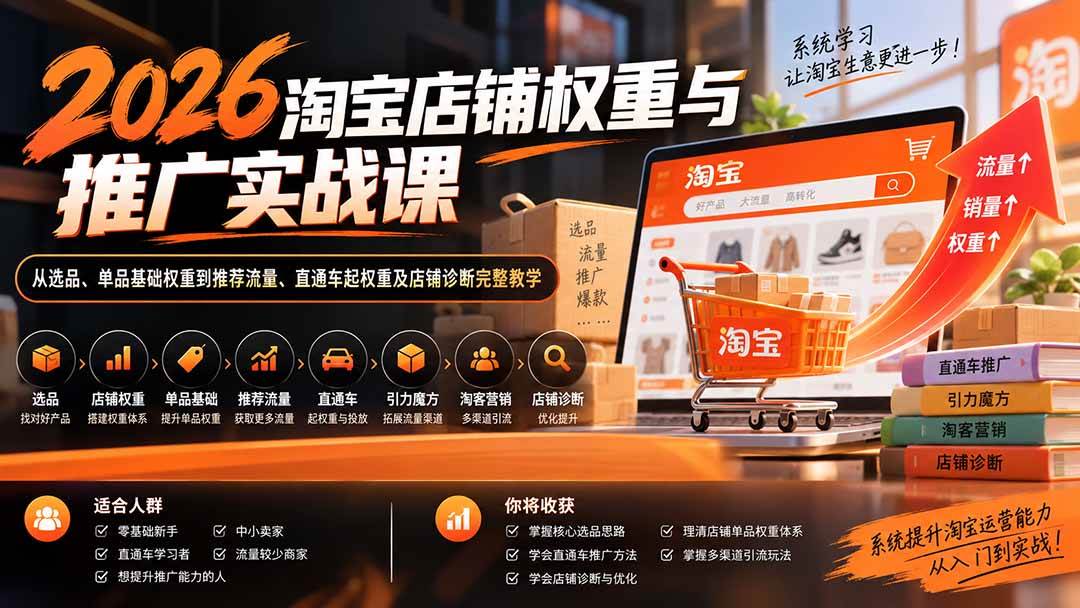 （20411期）2026淘宝店铺权重与推广实战课：从选品、单品基础权重到推荐流量、直通车起权重及店铺诊断完整教学-洛柒笔记