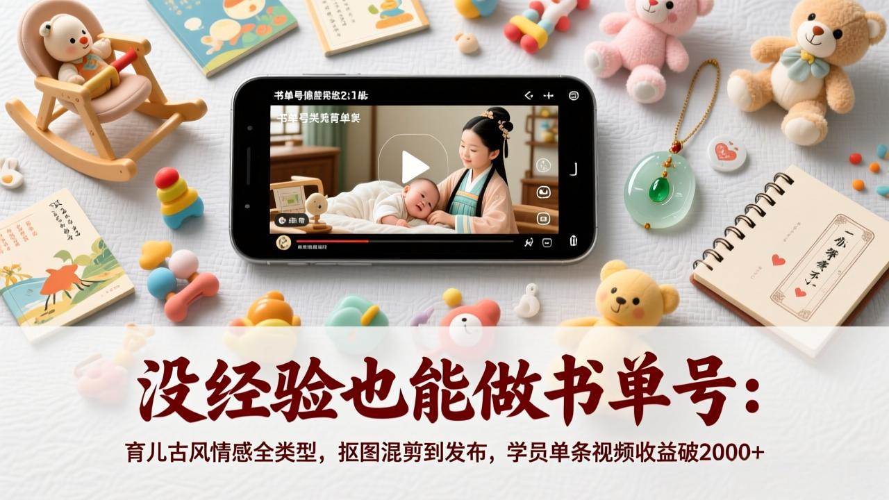 （17389期）没经验也能做书单号：育儿古风情感全类型，抠图混剪到发布，学员单条视频收益破2000+-洛柒笔记