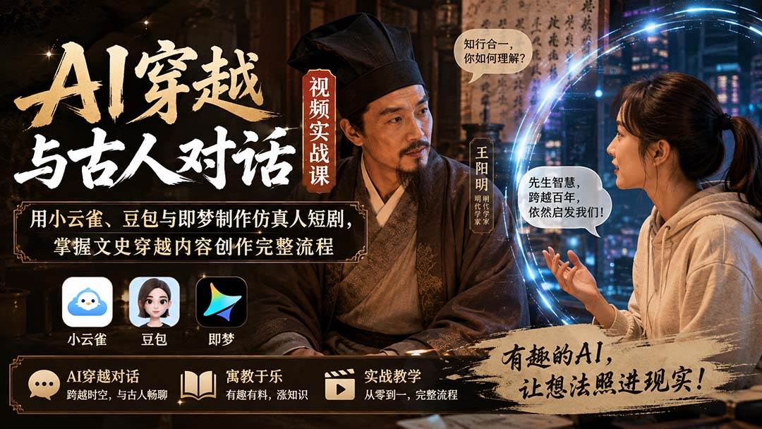 （20171期）AI穿越与古人对话视频实战课：用小云雀、豆包与即梦制作仿真人短剧，掌握文史穿越内容创作完整流程-洛柒笔记