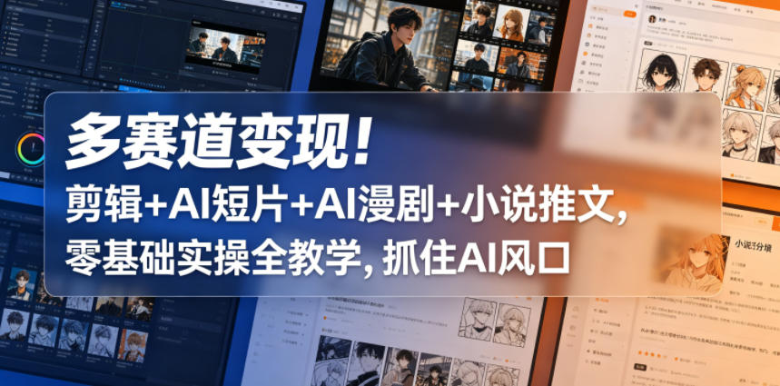 多赛道变现！剪辑+AI短片+AI漫剧+小说推文，零基础实操全教学，抓住AI风口-洛柒笔记