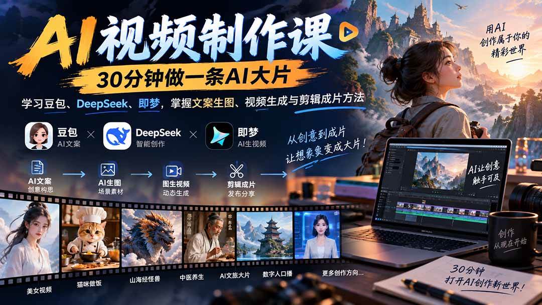 （20380期）AI视频制作课-30分钟做一条AI大片：学习豆包、DeepSeek、即梦，掌握文案生图、视频生成与剪辑成片方法-洛柒笔记