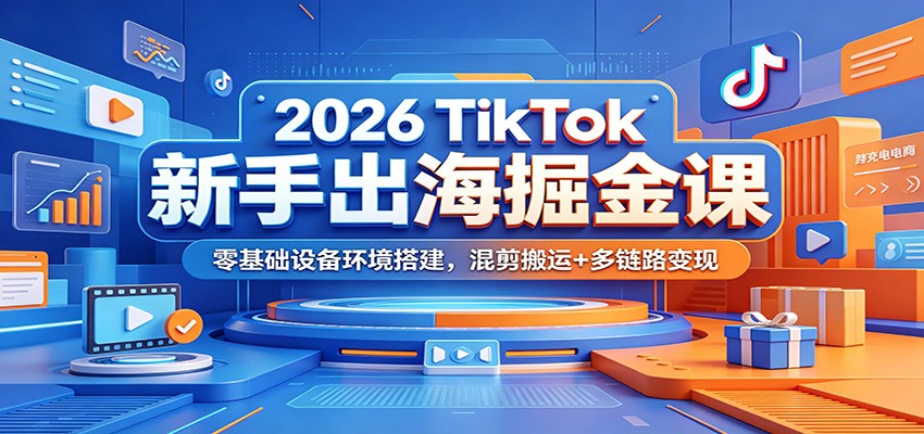2026 TikTok新手出海掘金课：零基础设备环境搭建，混剪搬运+多链路变现-洛柒笔记