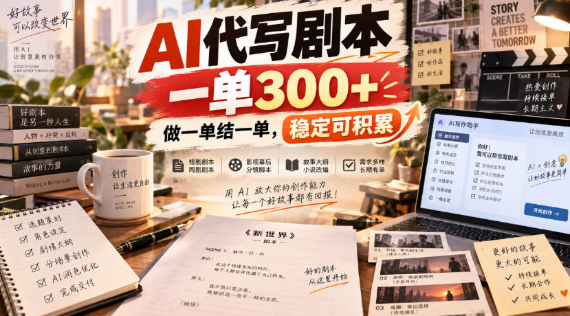 AI代写剧本，一单300+，做一单结一单，稳定可积累-洛柒笔记