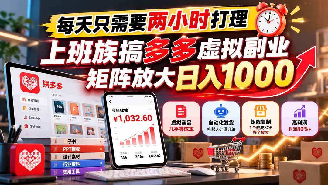 （21086期）每天只需要两小时打理，上班族搞多多虚拟副业，矩阵放大日入 1000-洛柒笔记