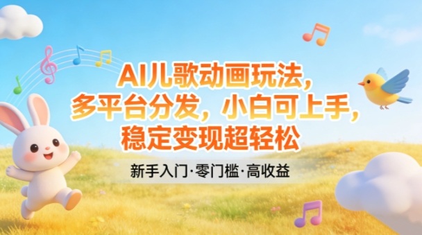 AI儿歌动画玩法，多平台分发，小白可上手，稳定变现超轻松-洛柒笔记