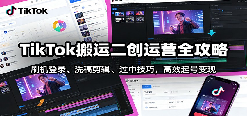 TikTok搬运二创运营全攻略：刷机登录、洗稿剪辑 、过中技巧，高效起号变现-洛柒笔记