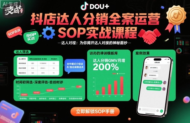 抖店达人分销全案运营SOP实战课程，为你揭开达人对接的神秘面纱-洛柒笔记