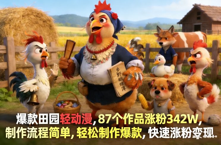 爆款田园轻动漫，87个作品涨粉342W，制作流程简单，轻松制作爆款，快速涨粉变现-洛柒笔记
