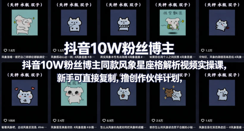 抖音10W粉丝博主同款星座性格解析视频实操课，新手可直接复制，撸创作伙伴计划，分成计划等-洛柒笔记