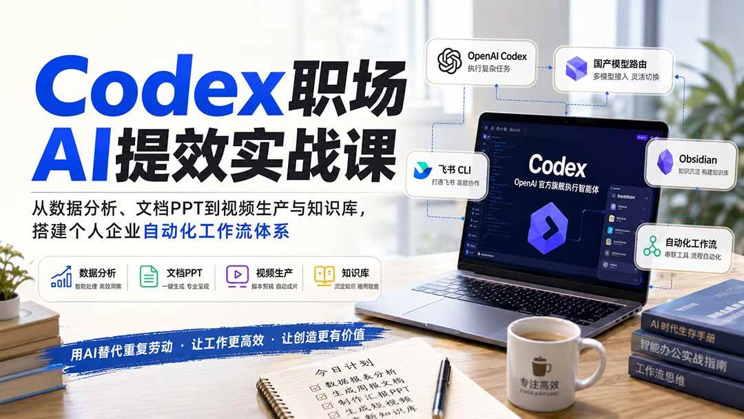（20057期）Codex职场AI提效实战课：从数据分析、文档PPT到视频生产与知识库，搭建个人企业自动化工作流体系-洛柒笔记