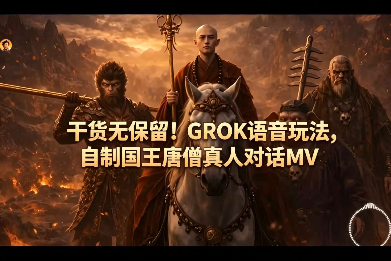 干货无保留！GROK语音玩法，自制国王唐僧真人对话MV-洛柒笔记